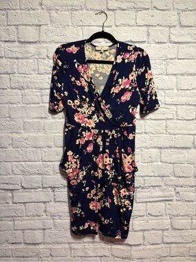 Billie and Blossom by Dorothy Perkins Wrap-Style Navy Floral Dress 8 US